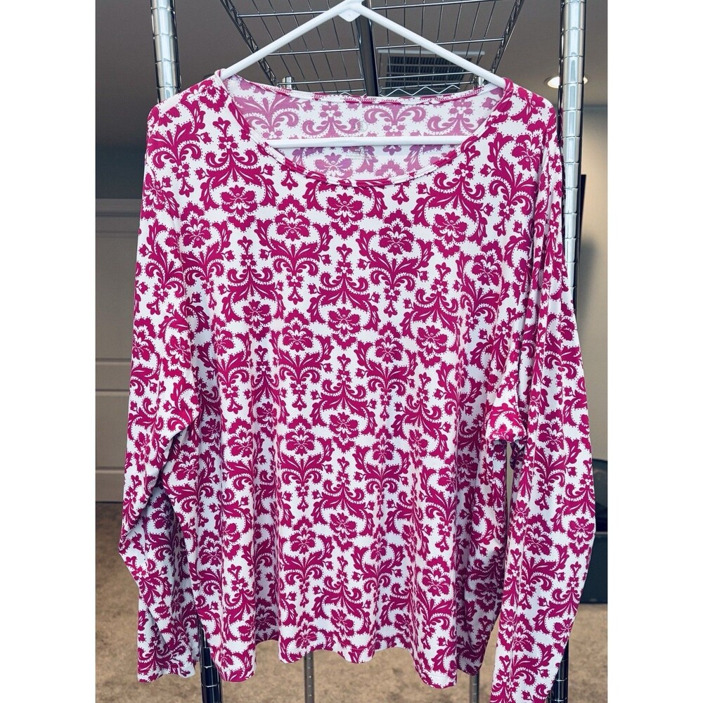 Lands’ End Pink White Paisley Floral Long Sleeve Swim Sun Protection Top Plus 2X